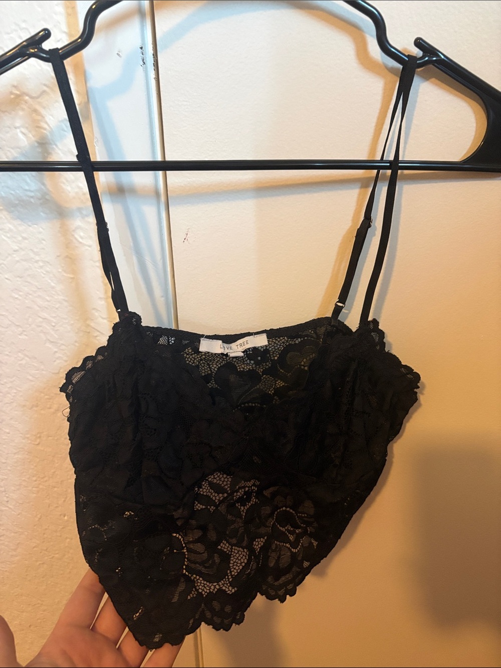 Love Tree Black Floral Lace Bandeau Bralette with Thin Straps